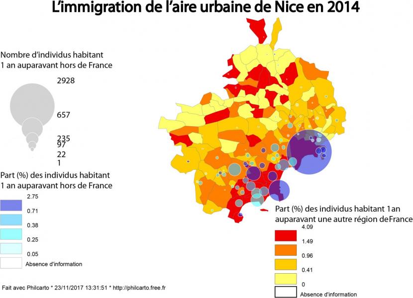 L'immigration de l'Aire Urbaine de Nice en 2014 (Source : INSEE - Romain GAYMAY)